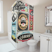 車のサービスと修理レトロシンボルや象徴コレクション。ヴィン シャワーカーテン (インサイチュ)