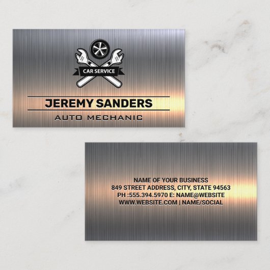車のサービス | レンチとタイヤ | メタリック 名刺 (正面/裏面)