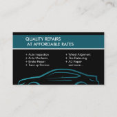 車のシルエット – 整備士自動修復ティール（緑がかった色） 名刺 (裏面)