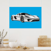 車のスケッチII （青い背景） ポスター (キッチン)