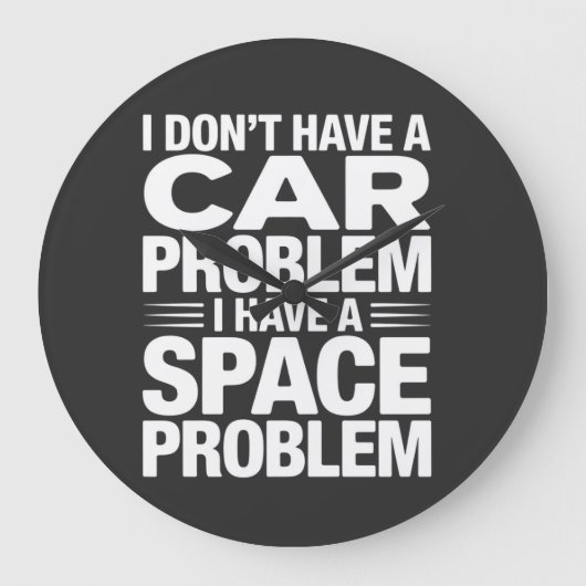 車のスペース問題 PNG、ガレージ・ユーモア ラージ壁時計 (正面)