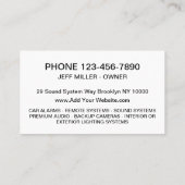 車のセキュリティとサウンドシステム 名刺 (裏面)