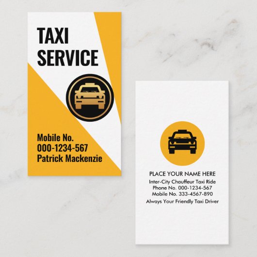 車のタクシーにスポットライトを当てるアイコン 名刺 (正面/裏面)