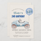 車のテーマ少年2歳の誕生日 招待状 (正面/裏面)