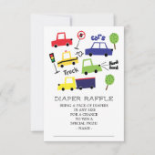 車のトラック男の子の赤ちゃんシャワーおむつラッフルチケット 招待状 (正面)