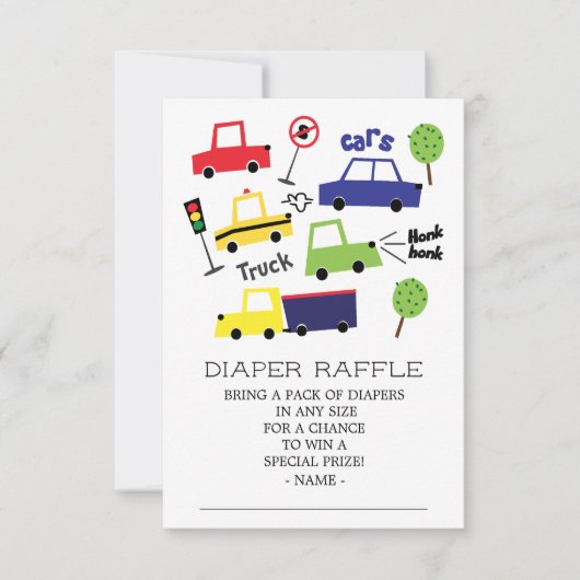 車のトラック男の子の赤ちゃんシャワーおむつラッフルチケット 招待状 (正面)