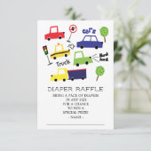 車のトラック男の子の赤ちゃんシャワーおむつラッフルチケット 招待状 (スタンド正面)