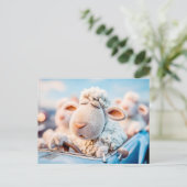 車のハンドルイラストレーションで眠る羊 シーズンポストカード (スタンド正面)