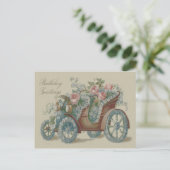 車のバラとワスレナグサの花束デザイン ポストカード (スタンド正面)
