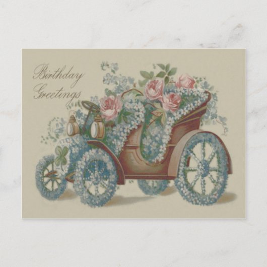 車のバラとワスレナグサの花束デザイン ポストカード (正面)