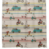 車のパターンで移動する犬 シャワーカーテン (正面)