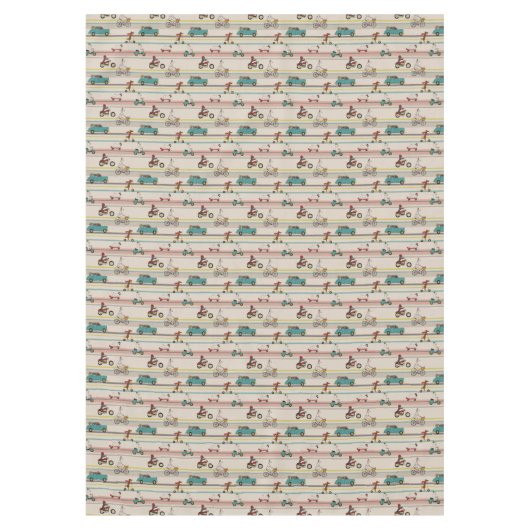 車のパターンで移動する犬 テーブルクロス (正面)