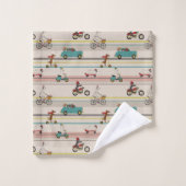 車のパターンで移動する犬 バスタオルセット (ウォッシュタオル)