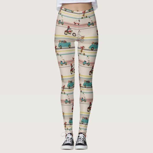 車のパターンで移動する犬 レギンス (正面)