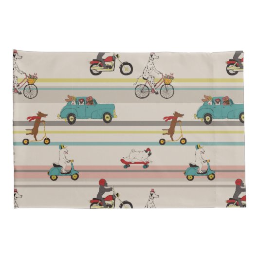 車のパターンで移動する犬 枕カバー (裏面-右)