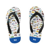 車のパターンを動かす小さな男の子 キッズビーチサンダル (フットベッド)