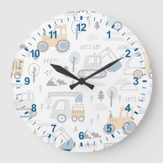 車のパターンを移動しよう ラージ壁時計 (正面)