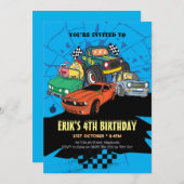 車のパーティの招待状、車の誕生日の招待 招待状 (正面/裏面)