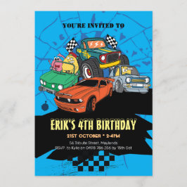 車のパーティの招待状、車の誕生日の招待 招待状