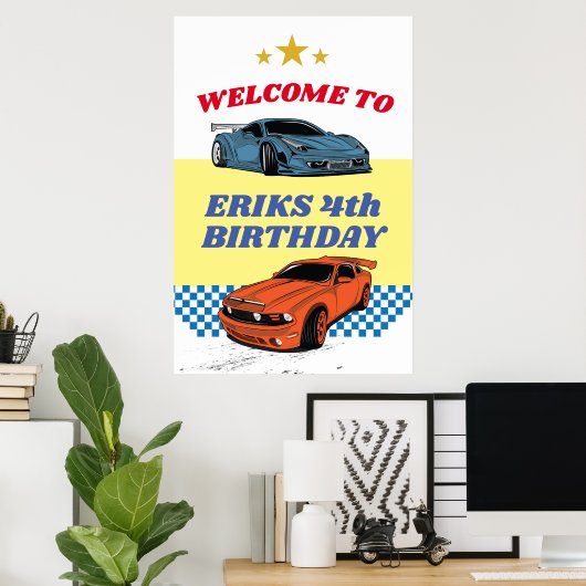 車のパーティー歓迎サイン、レースパーティーサイン ポスター (ホームオフィス)