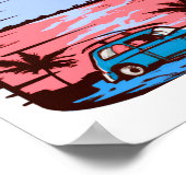 車のビーチサンセットベクトル ポスター (角)