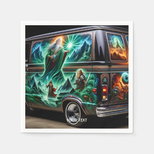 車のファンタジー絵を描 スタンダードカクテルナプキン (正面)