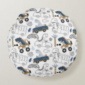 車のフレンドリー模様の恐竜 ラウンドクッション (正面)