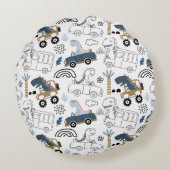 車のフレンドリー模様の恐竜 ラウンドクッション (裏面)