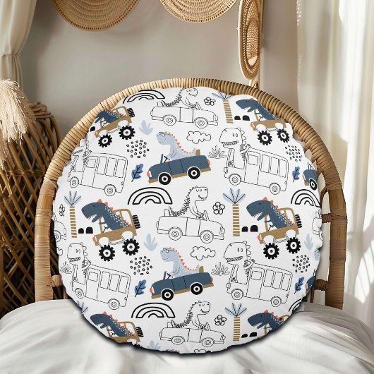 車のフレンドリー模様の恐竜 ラウンドクッション