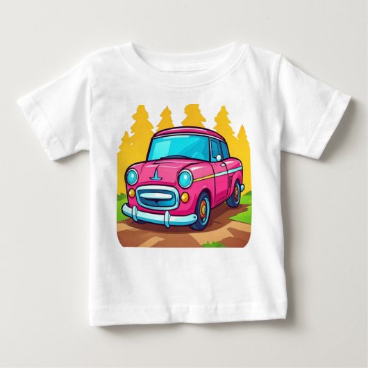 車のプリントモダンかわいい子供たち ベビーTシャツ (正面)