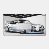 車のモダン文化、白い車の青のストライプ デスクマット (キーボード&マウス)