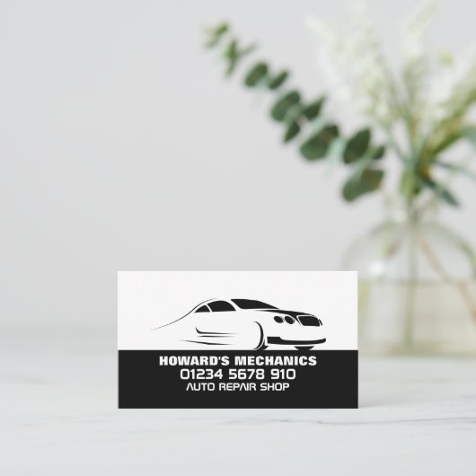 車のロお洒落ゴ、自動整備士と修理 名刺 (スタンド正面)