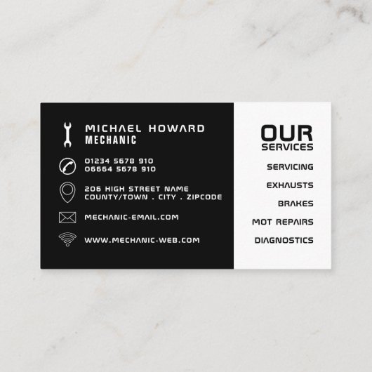 車のロお洒落ゴ、自動整備士と修理 名刺 (裏面)