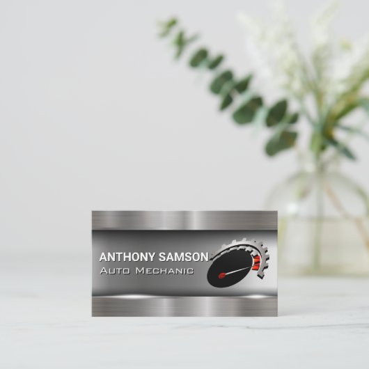 車のロゴメタリックブラシ仕上げ工業用名刺 名刺 (スタンド正面)