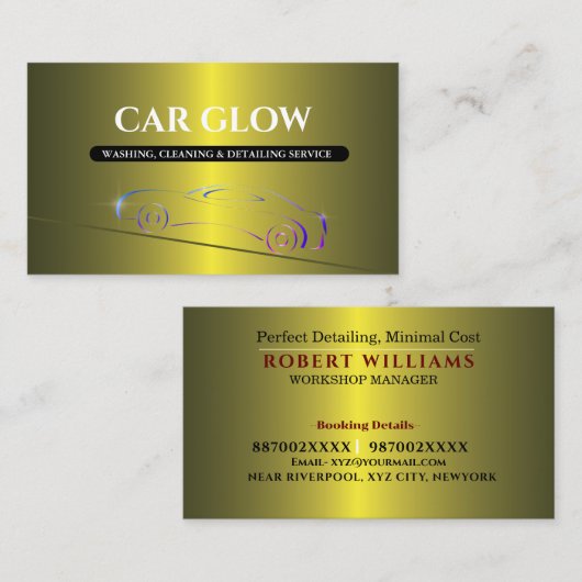車のロゴ付きの自動車のディテール、クリーニング、洗浄 名刺 (正面/裏面)