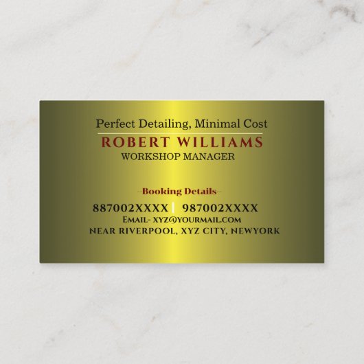 車のロゴ付きの自動車のディテール、クリーニング、洗浄 名刺 (裏面)