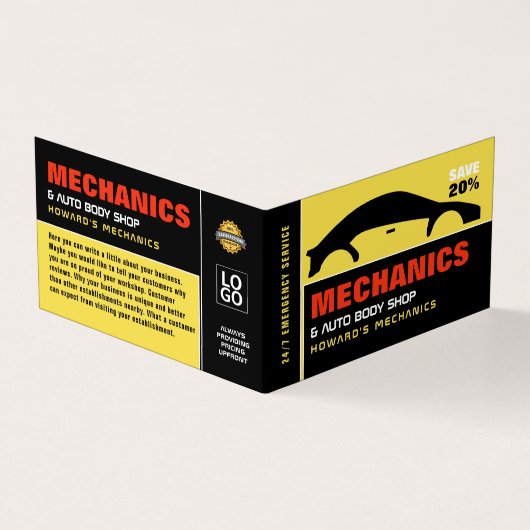 車のロゴ、自動車の整備士と修理、詳細 名刺 (外部)