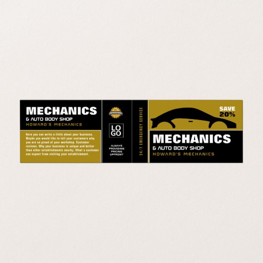 車のロゴ、自動車の整備士と修理、詳細 名刺 (外部フラット)