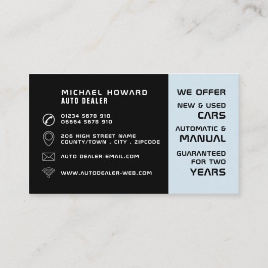 車のロゴ、自動車販売店 名刺 (裏面)