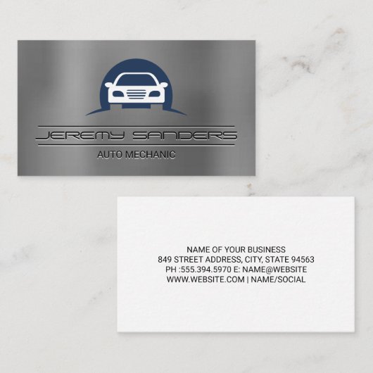 車のロゴ |金属の背景 名刺 (正面/裏面)