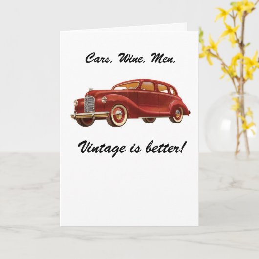 車のワインメンズ：ヴィンテージが良い！誕生日カード カード (黄色い花)