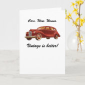 車のワイン女性:ヴィンテージが良い!誕生日カード カード (黄色い花)