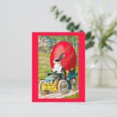 車のヴィンテージフローラとカッコいいイースターバニー シーズンポストカード (スタンド正面)