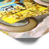 車のヴィンテージフローラとカッコいいイースターバニー ポスター (角)