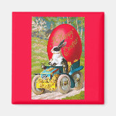 車のヴィンテージフローラとカッコいいイースターバニー マグネット (正面)