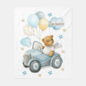 車の上で水色かわいいテディベア フリースブランケット (正面)