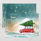 車の上にクリスマスツリーを移動のお知らせ 案内状 (正面/裏面)