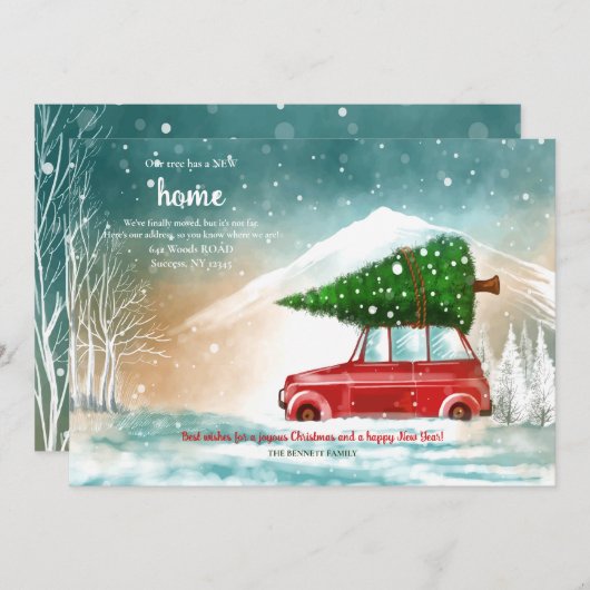 車の上にクリスマスツリーを移動のお知らせ 案内状 (正面/裏面)