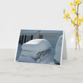 車の上に「雪の車」。ブリザード2010 カード (黄色い花)