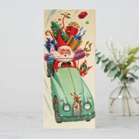 車の中でビンテージクリスマスサンタ シーズンカード (スタンド正面)